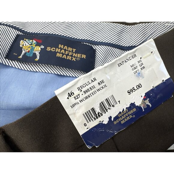 Hart Schaffner Marx Pants Men 46 Wool Slacks Brown Expander Chicago Unhemmed NEW - Picture 3 of 8